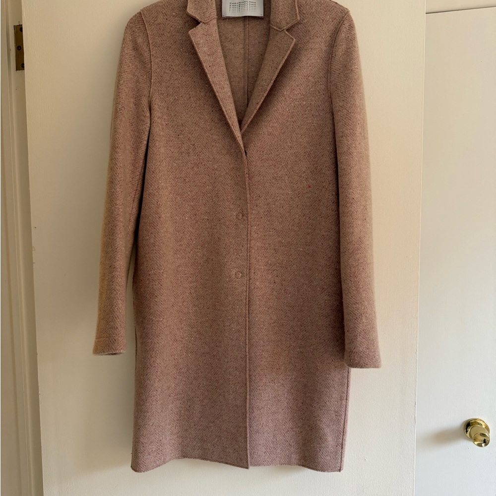 Harris Wharf London Pink Herringbone Cocoon Wool Coat